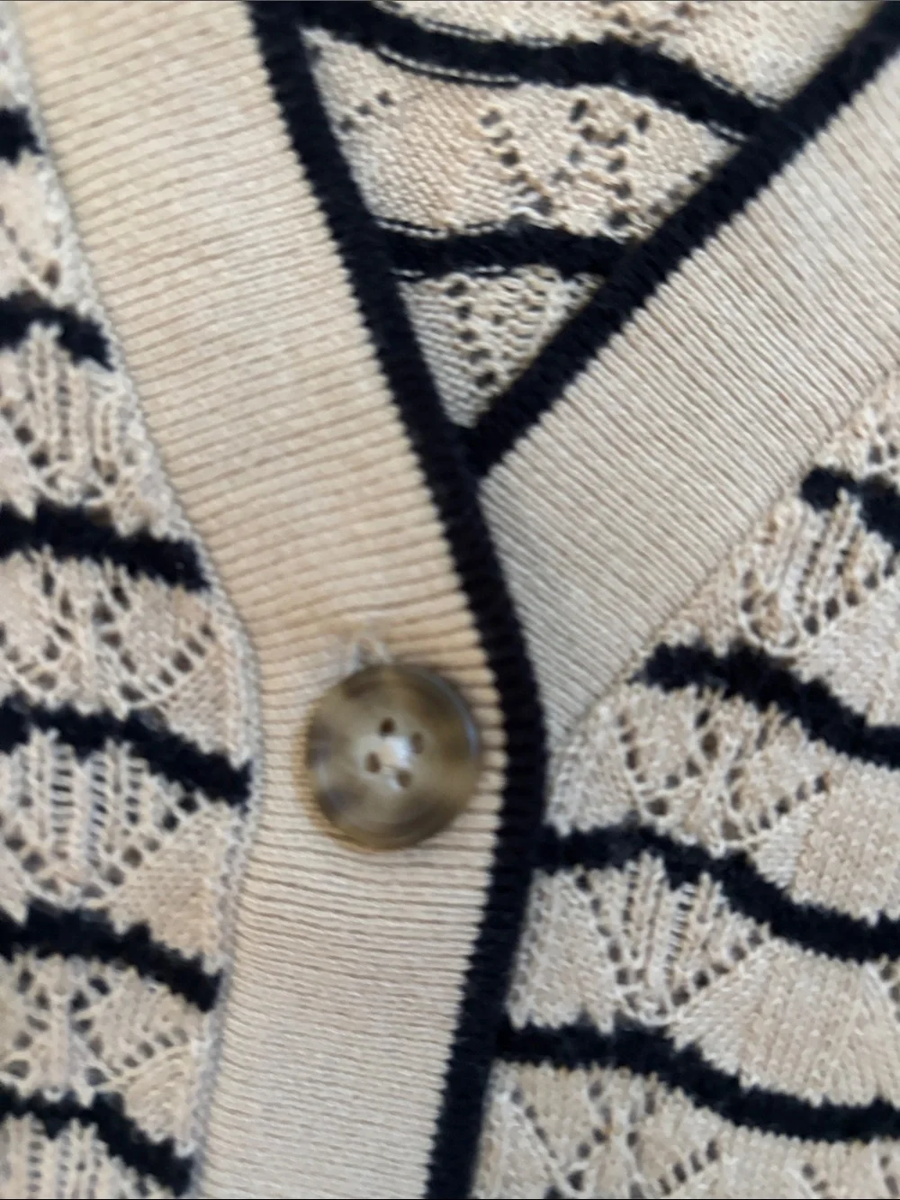 J. Crew Beige and Black Striped Cotton Knit Top